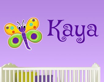 Personalized Name and Butterfly Wall Graphics (Decal) REPOSITIONABLE • REMOVABLE • REUSABLE. Wall Decal • Cut Vinyl • Vinyl Lettering.