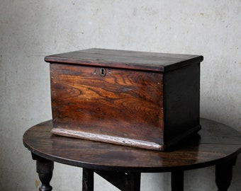 Antique Georgian Elm Table Top Chest, Small Box, Early 19th century