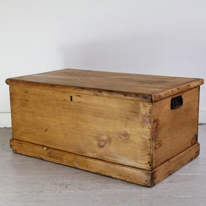 Antique Small Victorian stripped pine blanket box, chest, trunk