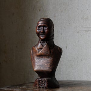 Antique 19th century French folk art carving of Napoleonic man, naive
