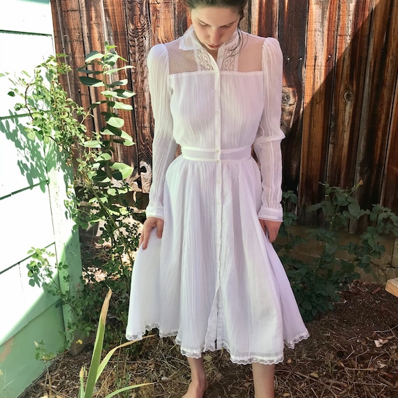Gunne Sax White Prairie-Style Dress