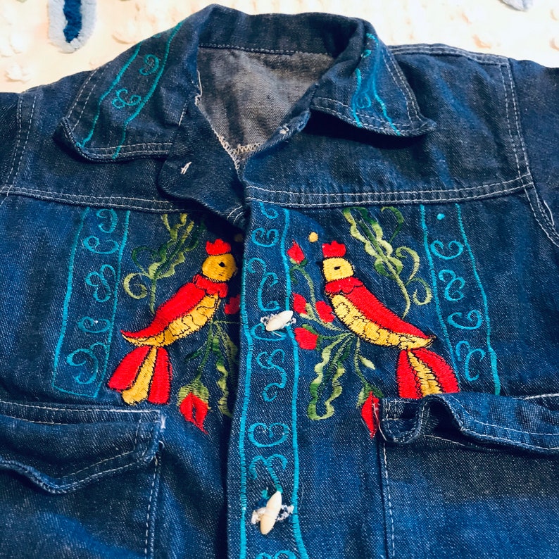Vintage Hand embroidered Kids Jean Jacket
