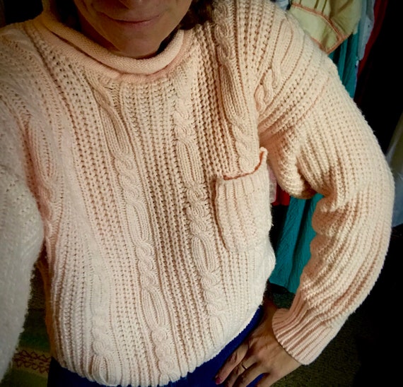 Vintage Cable Knit Peachy Sweater - image 2