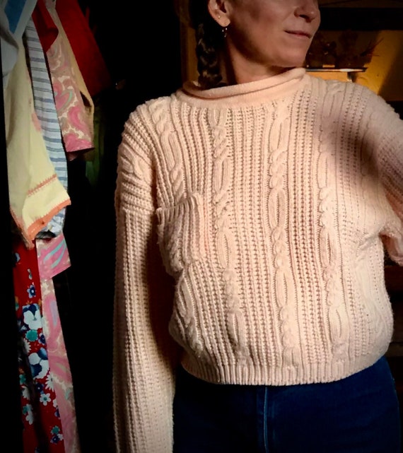 Vintage Cable Knit Peachy Sweater - image 6