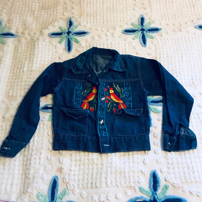Vintage Hand embroidered Kids Jean Jacket