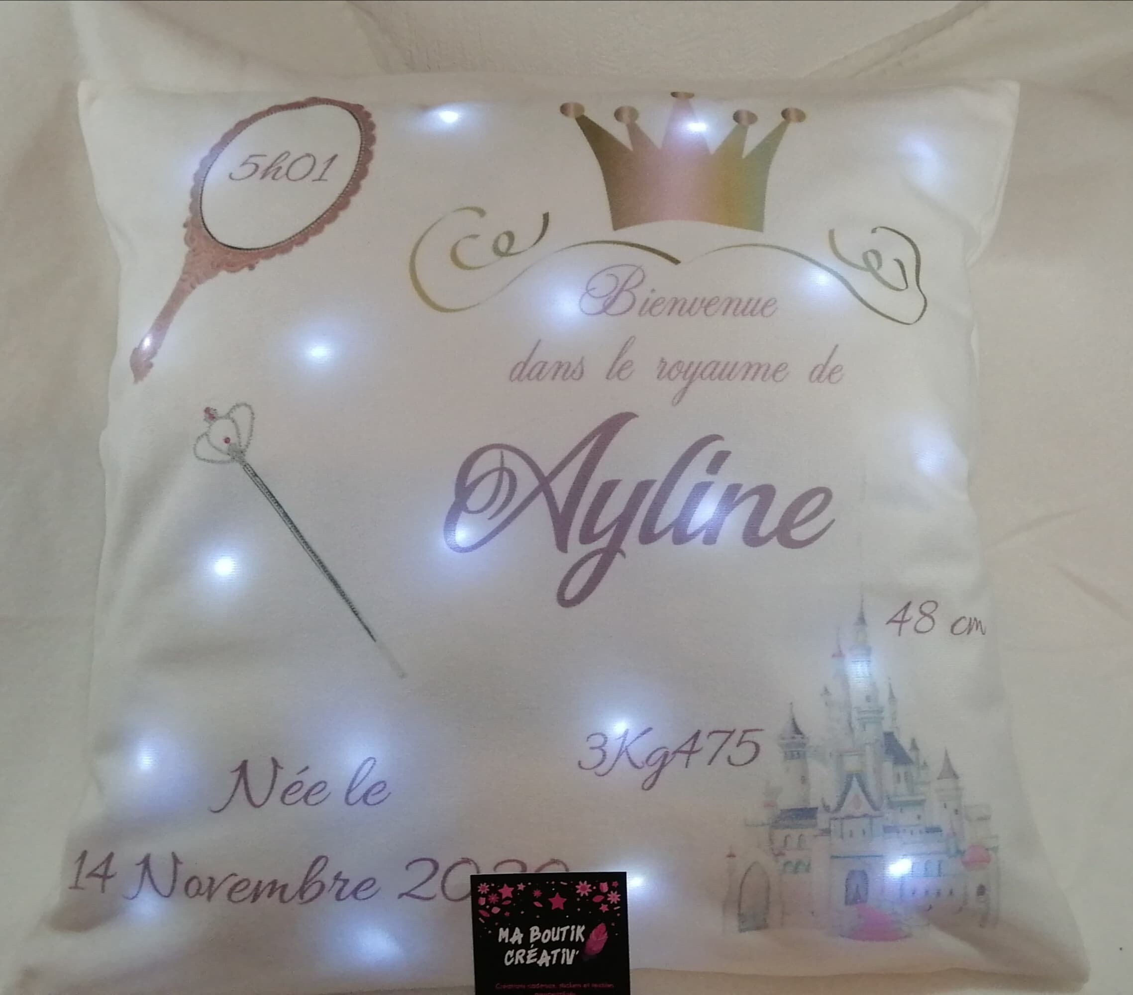 Coussin Personnalisé Imprimé avec ou Sans Led Thème Princesse