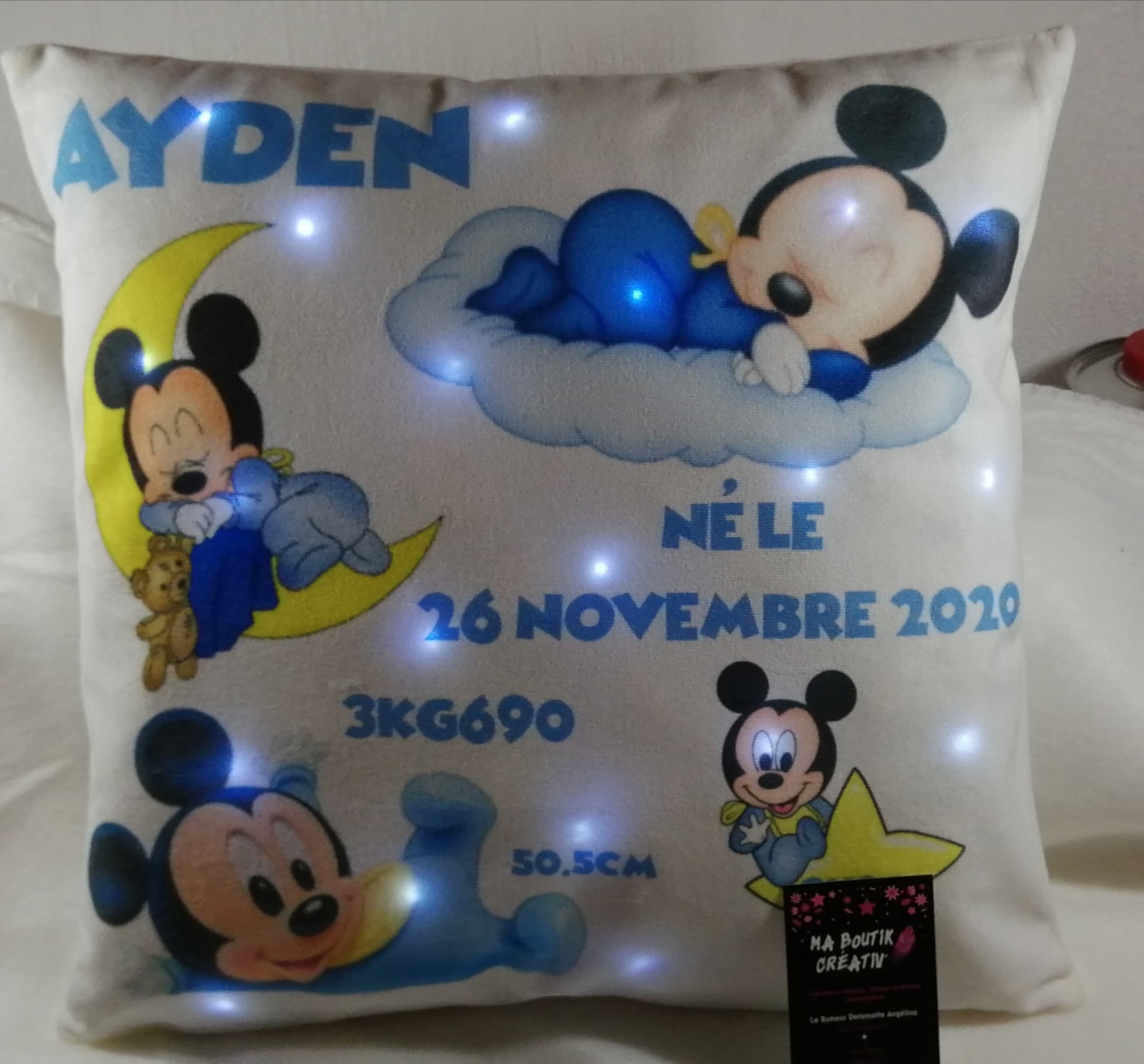 Coussin Naissance avec ou Sans Led Thème Mickey Baby