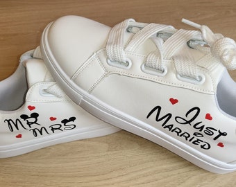 Personalized White Flat Sneakers Just Married