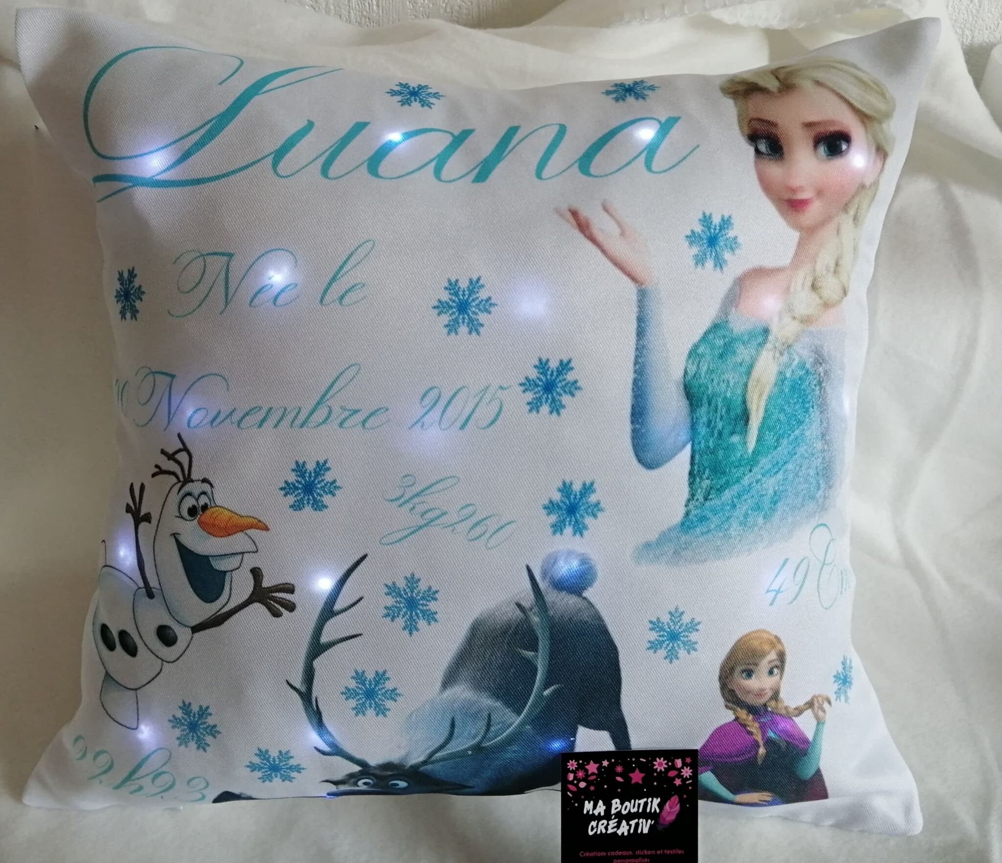 Coussin Personnalisé Imprimé avec ou Sans Led Thème Reine Des Neiges