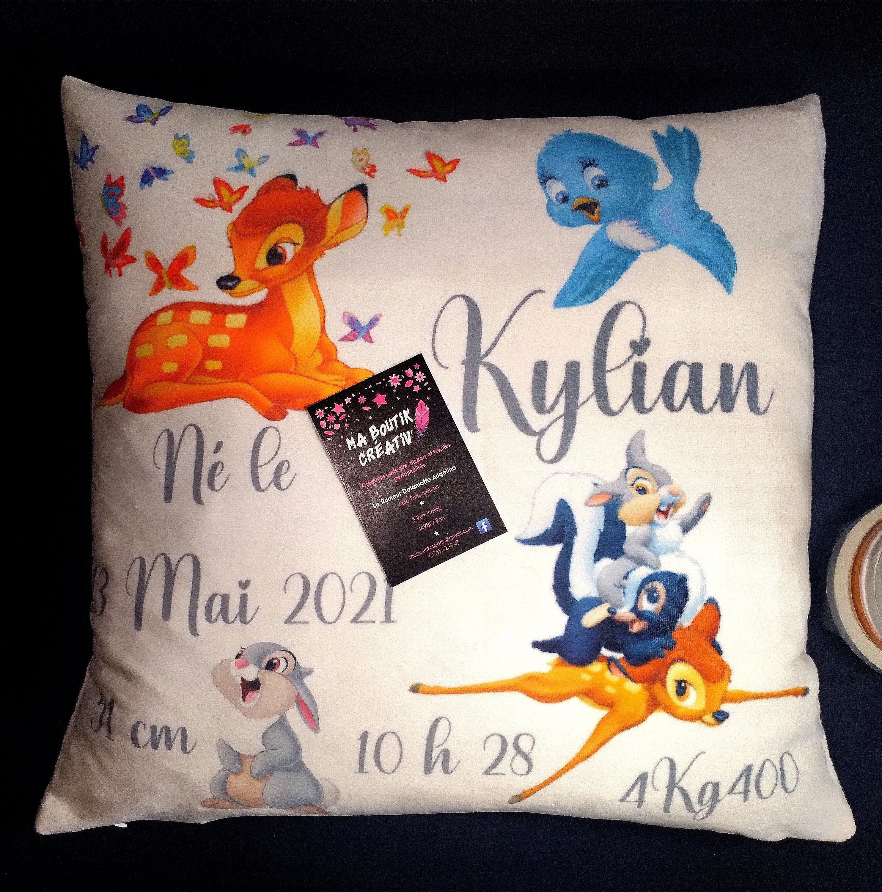 Coussin Personnalisé Imprimé avec ou Sans Led Thème Bambi