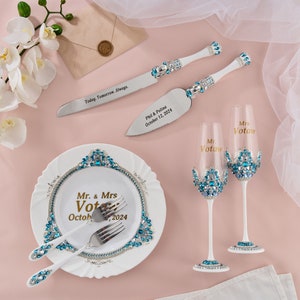 Personalized Wedding Cake Cutting Set: Champagne Flutes, Knife & Server