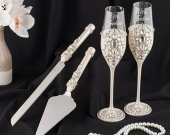 Wedding cake cutting set, Wedding personalized glasses, wedding cake knife and server, unity candles set for wedding ceremony