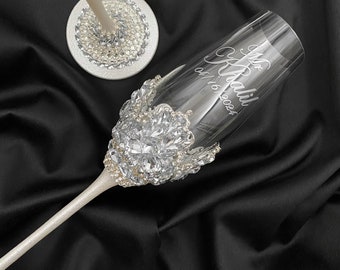 cake cutting set wedding flutes, wedding cake knife, cake cutter set for bride and groom