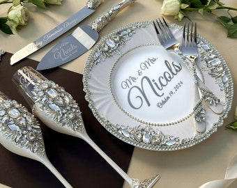 Wedding glasses, cake cutting set wedding engraved, wedding cake knife and server, wedding cake cutter set, personalized wedding flutes