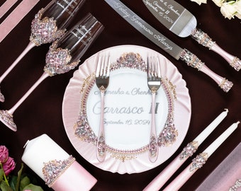 cake cutting set wedding, rose gold toasting flutes, wedding personalized glasses, wedding cake knife