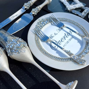 Cake serving set wedding, cake cutting set wedding personalized, wedding cake knife and server, wedding cake cutter set, wedding glasses immagine 4