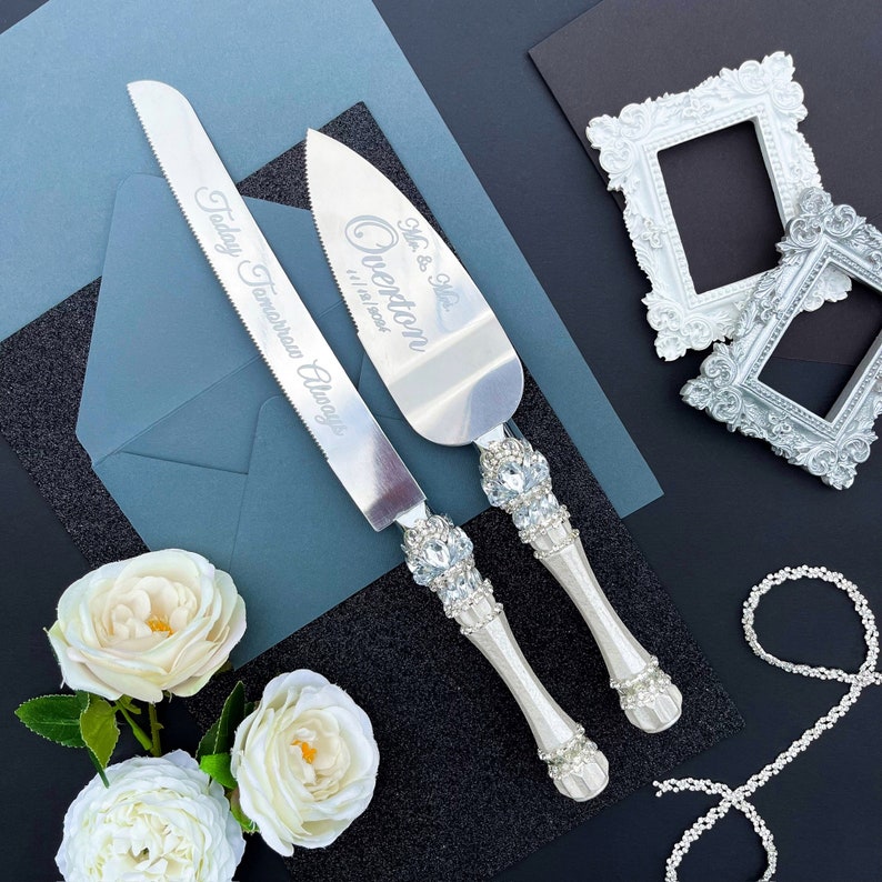 Cake serving set wedding, cake cutting set wedding personalized, wedding cake knife and server, wedding cake cutter set, wedding glasses Knife+server