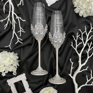 wedding cake cutting set, personalized glasses, cake serving set, wedding cake knife and flutes for bride and groom image 4