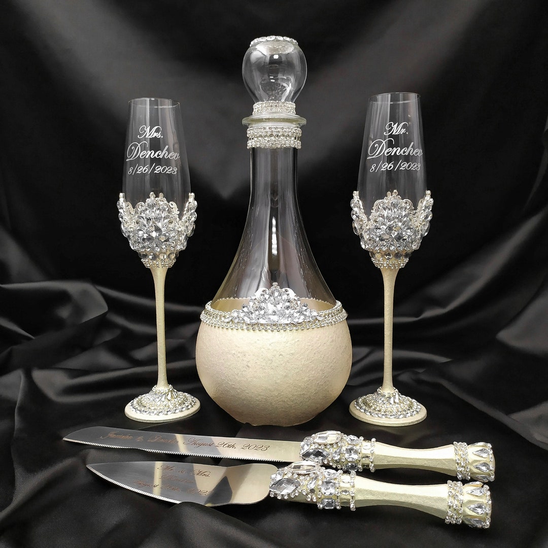 Wedding Decanter and Cake Cutting Set, Wedding Pitcher and Toasting