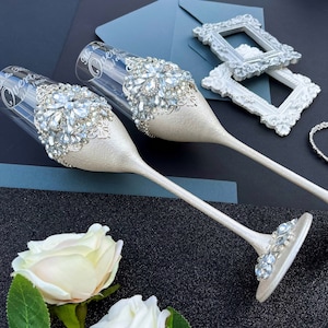 Cake serving set wedding, cake cutting set wedding personalized, wedding cake knife and server, wedding cake cutter set, wedding glasses immagine 5