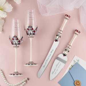Personalized Wedding Champagne Flutes and Cake Cutting Set