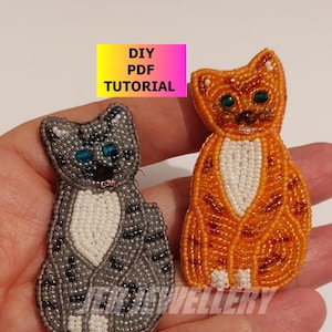 Bead Embroidery Tutorial: Tabby Cat Brooch, Pendant Pattern (PDF Download)