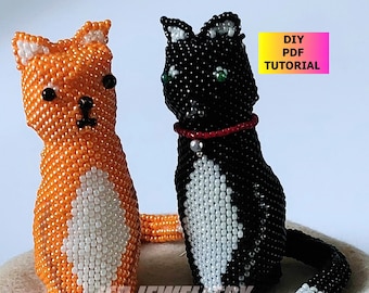 Zelfstudie katten met 3D-kralen: Ginger & Tom, doe-het-zelf kralen weven (pdf-download)