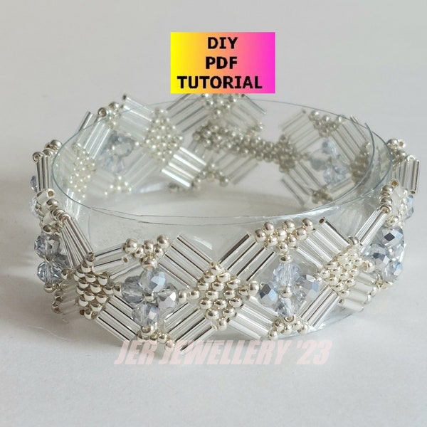Bead  Weaving Tutorial - Crystal Bugle Squares PDF Download to make your own Bracelet, Necklace and Earrings.