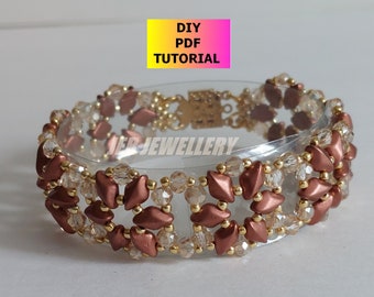 Bead  Weaving Tutorial - Gemduo Daisy Bracelet - PDF Download to make your own Bracelet