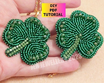 Bead Embroidery Tutorial  -  St Patrick's Day Shamrock, PDF Download to make your own brooch, pendant (or keyring charm).
