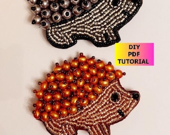 Bead Embroidery Tutorial - Hedgehog Brooch, PDF Download to make your own brooch