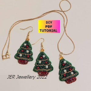 Bead Embroidery Tutorial  -  Christmas Tree Earrings and Necklace set, PDF Download to make your own jewellery set