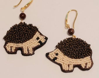 Bead Embroidered Hedgehog Earrings: Animal Lover Jewelry