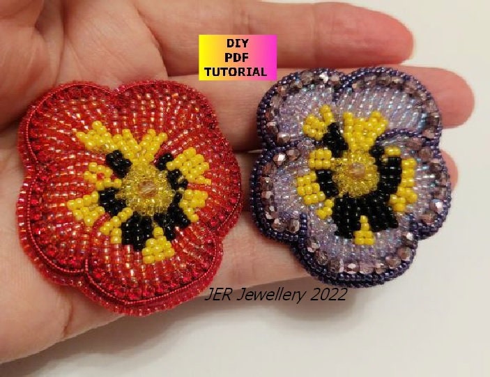 Floral Bead Embroidery Brooch Tutorial Using Aida Cloth / The