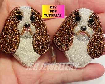 Bead Embroidery Tutorial  - Cavelier King Charles Spaniel dog, PDF Download to make your own brooch, pendant or charm