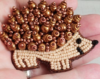 Bead Embroidered Hedgehog Brooch: Funky Animal Lover Gift