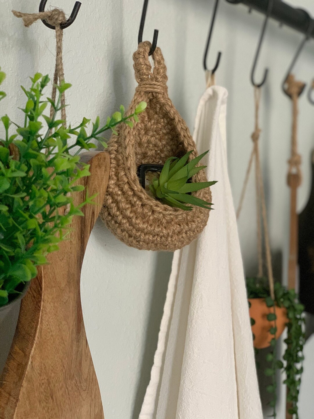 Teardrop Hanging Basket, Jute Basket, Crochet Basket Etsy