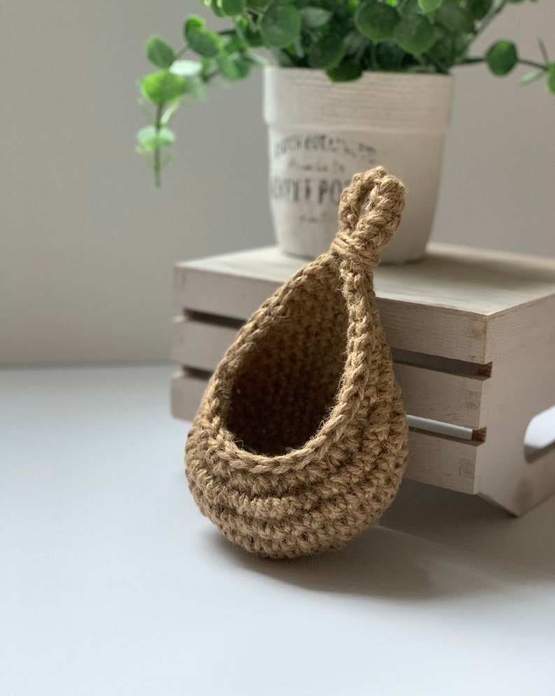 Teardrop Hanging Basket Jute Crochet Etsy
