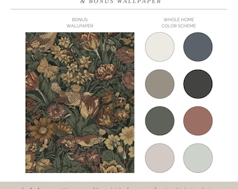 Sherwin Williams Alabaster Paint Palette, Floral Wallpaper, House Paint Palette, Interior Paint Colors, Paint Colors for Home