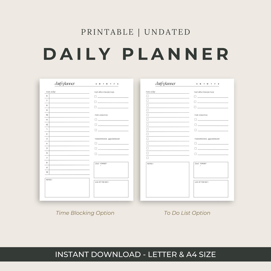 Printable Daily Planner PDF | Time Blocking & To-do List | One Page ...