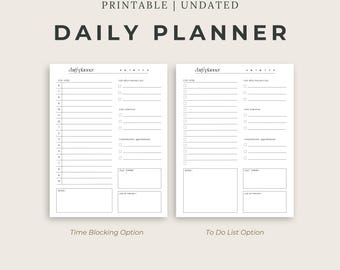 Printable Daily Planner PDF | Time Blocking & To-Do List | One Page Daily Schedule | Minimalist Productivity Planner