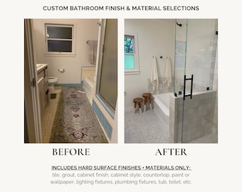 Custom Bathroom Design | Virtual Interior Design Services | Bathroom Selections | E-Design | Bathroom Finishes | Affordable Interior Design