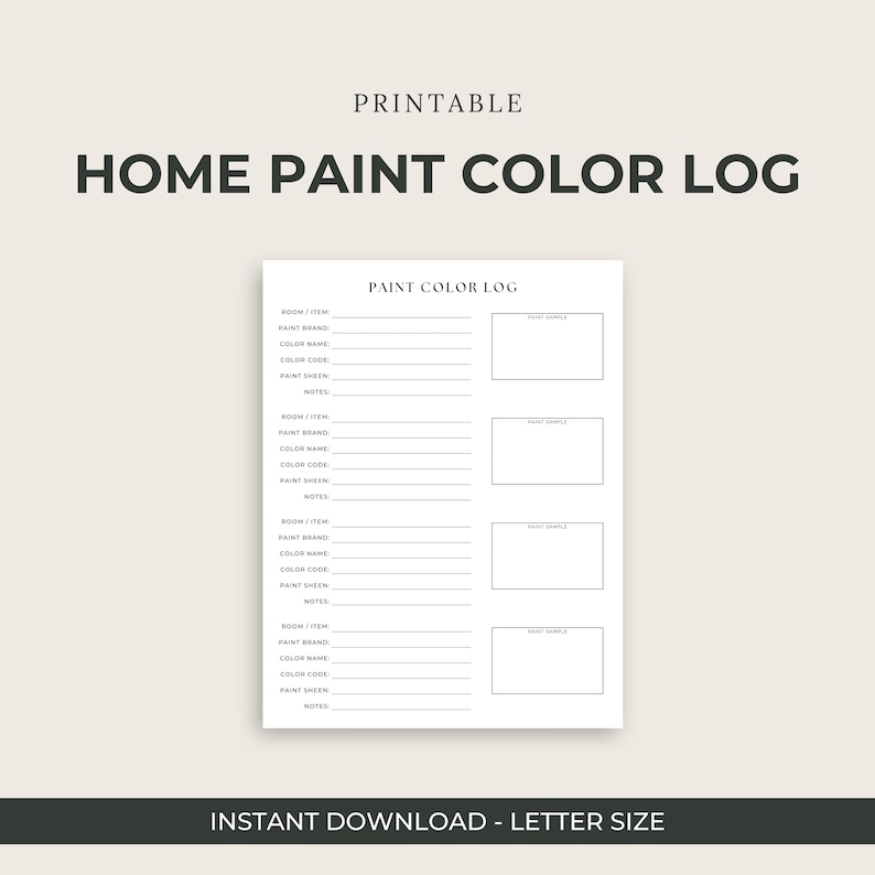 Paint Color Tracker Printable | Home Paint Color Organizer | Room Paint ...