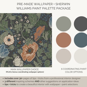 Sherwin Williams Paint Palette | Floral Wallpaper | House Paint Palette | Interior Paint Colors | Blue Wallpaper | Paint Colors for Home