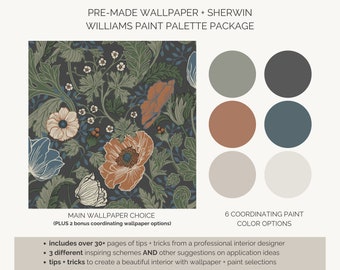 Paleta de pintura Sherwin Williams / Papel pintado floral / Paleta de pintura de la casa / Colores de pintura interior / Papel pintado azul / Colores de pintura para el hogar