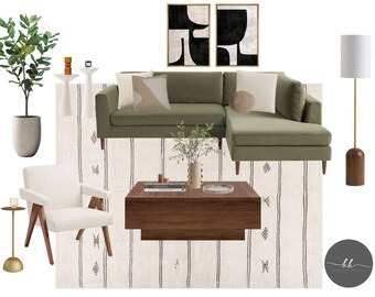 Organic Modern Living Room | Online Interior Design Services | Room Design Package | Furniture Mood Board | E-Design