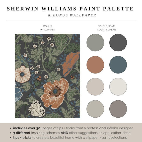 Evergreen Fog Sherwin Williams Paint Palette, Floral Wallpaper, Interior Paint Colors, Color of the Year, Best Selling, Home Color Scheme