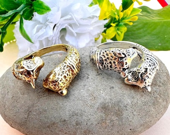 Magnifique bague tigre, bague réglable, finition vintage, bague en laiton en or et argent, pour homme et femme, facile à porter, bague tigre ouverte