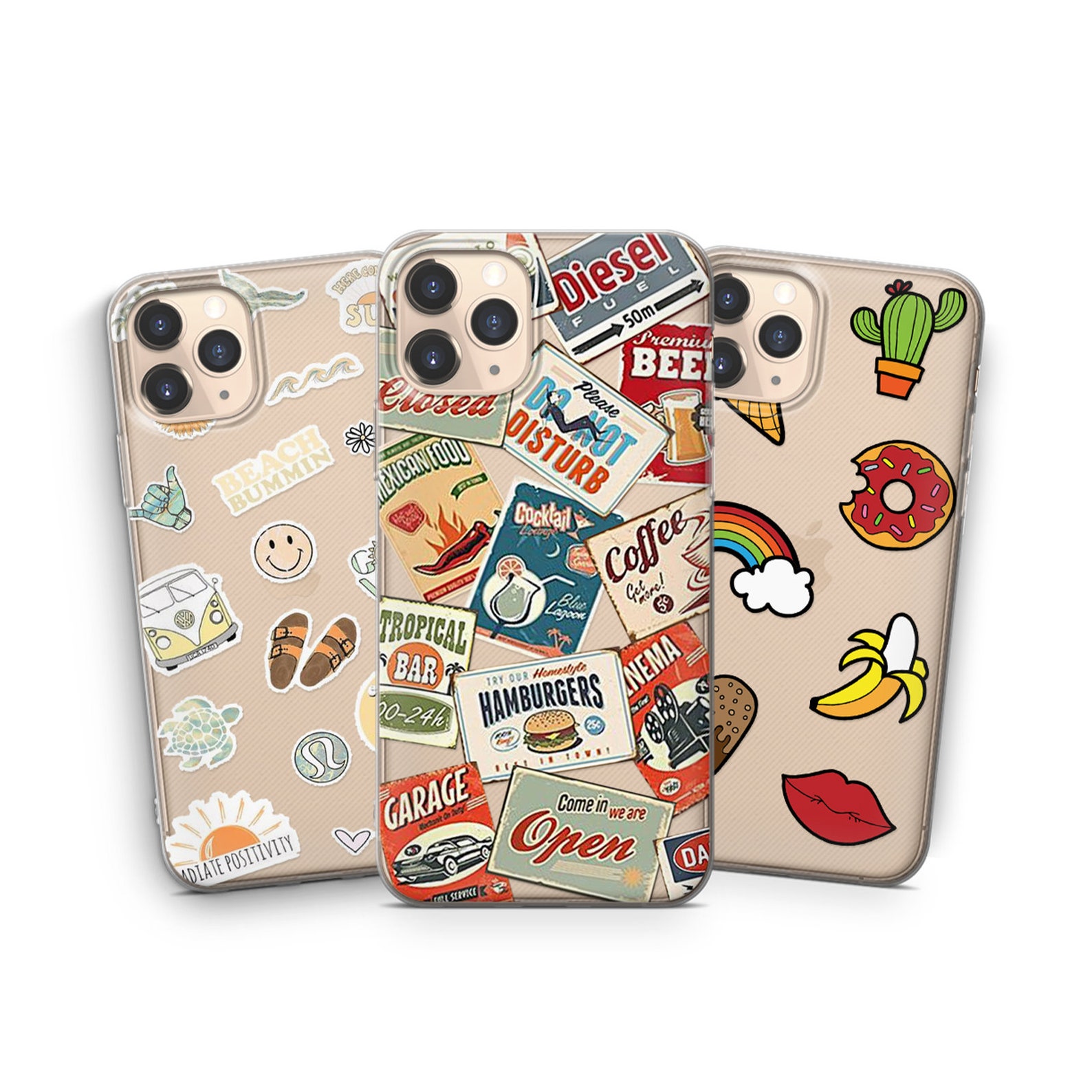 Retro Stickers Phone Case Clear Aesthetic Cover for iPhone 11 | Etsy