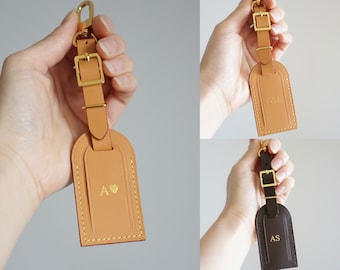 Luxury Vachetta Leather Luggage Tag with Clip | Personalised Luggage Tag |  Monogrammed Luggage Tag | Heat Stamped [BAG NOT INCLUDED]